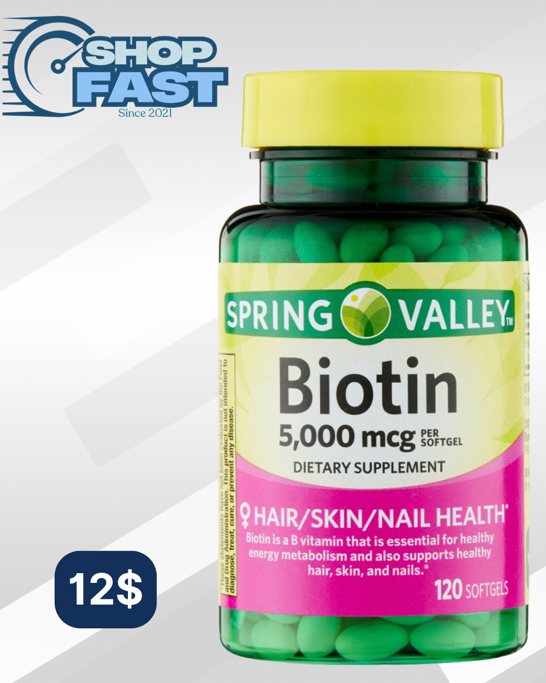 Biotin 5000 mcg Spring Valley 120 cápsulas blandas