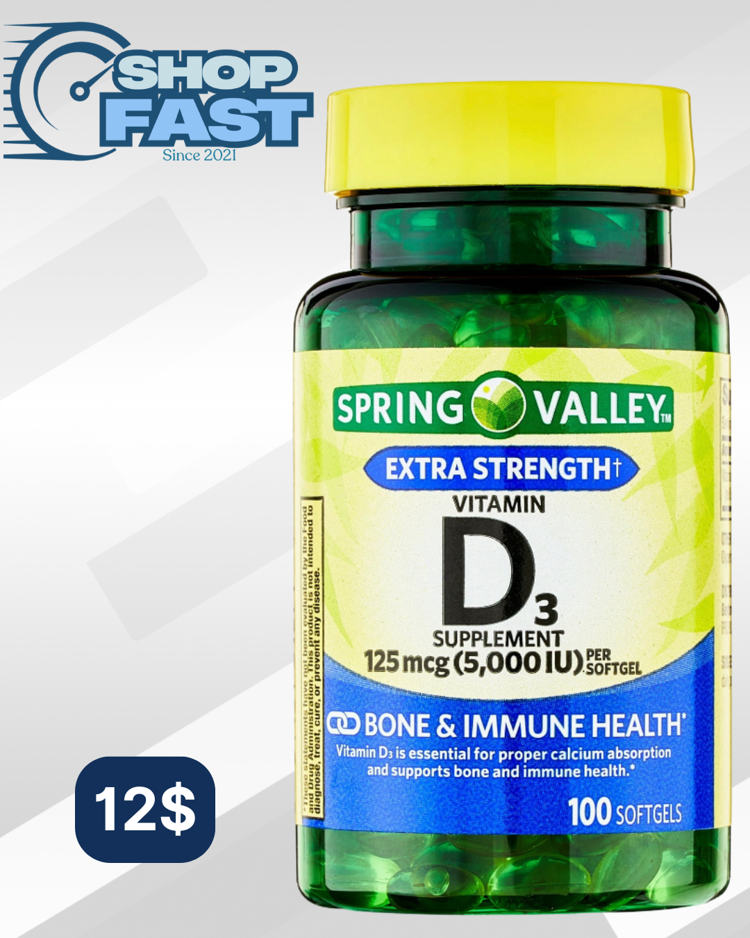 Vitamina D3 125 mg (5.000 IU) Spring Valley 100 cápsulas blandas