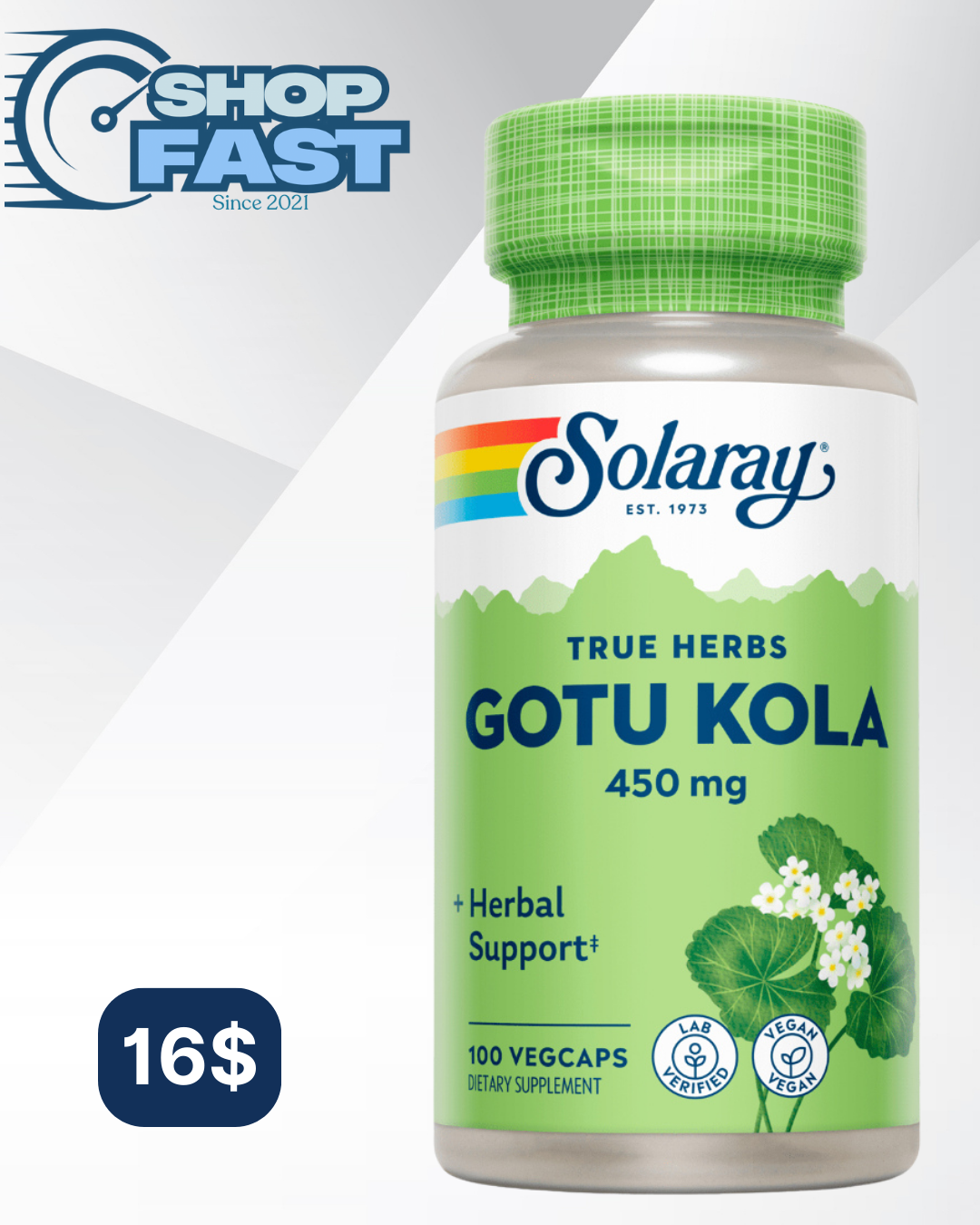 Centella asiática 450 mg Solaray 100 cápsulas vegetarianas