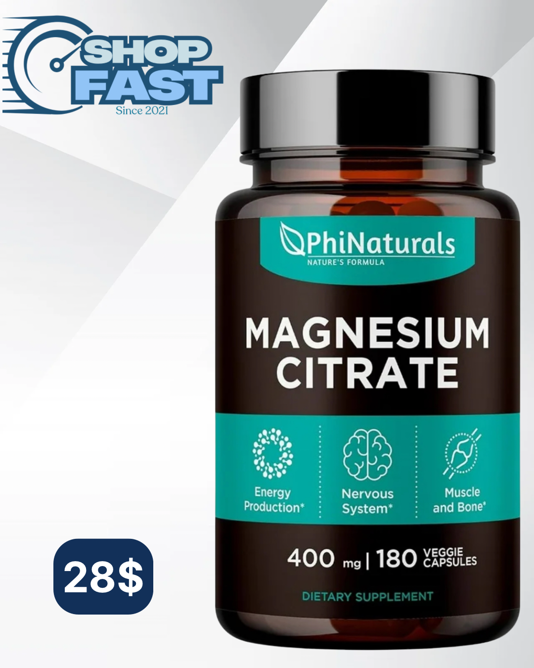 Citrato de magnesio 400 mg PhiNaturals 180 cápsulas