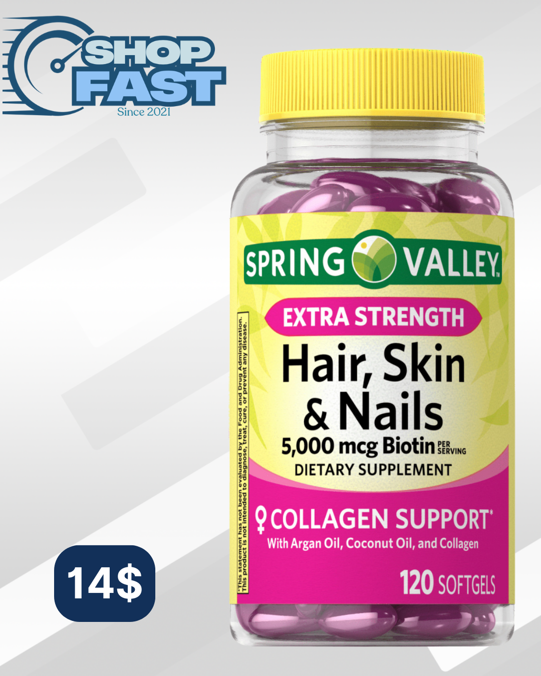 Hair, skin and Nails 5.000 mcg Spring Valley 120 cápsulas blandas