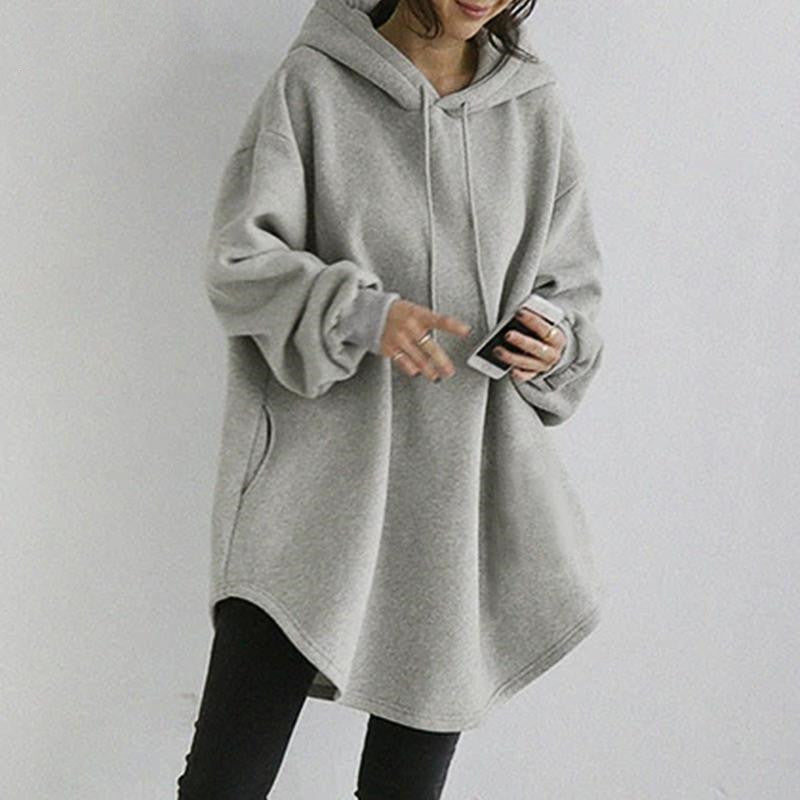 Casual Long Sleeve Pocket Hooded Drawstring Loose Sweatshirt