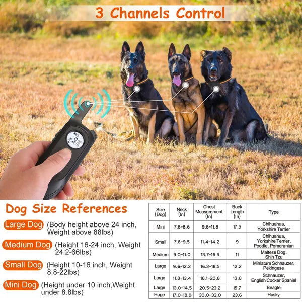 984FT Dog Training Collar IP65 Waterproof Pet Beep Vibration Electric Shock Collar 3 Channels Rechargeable Transmitter Receiver Trainer With Recording Safety Keypad Lock