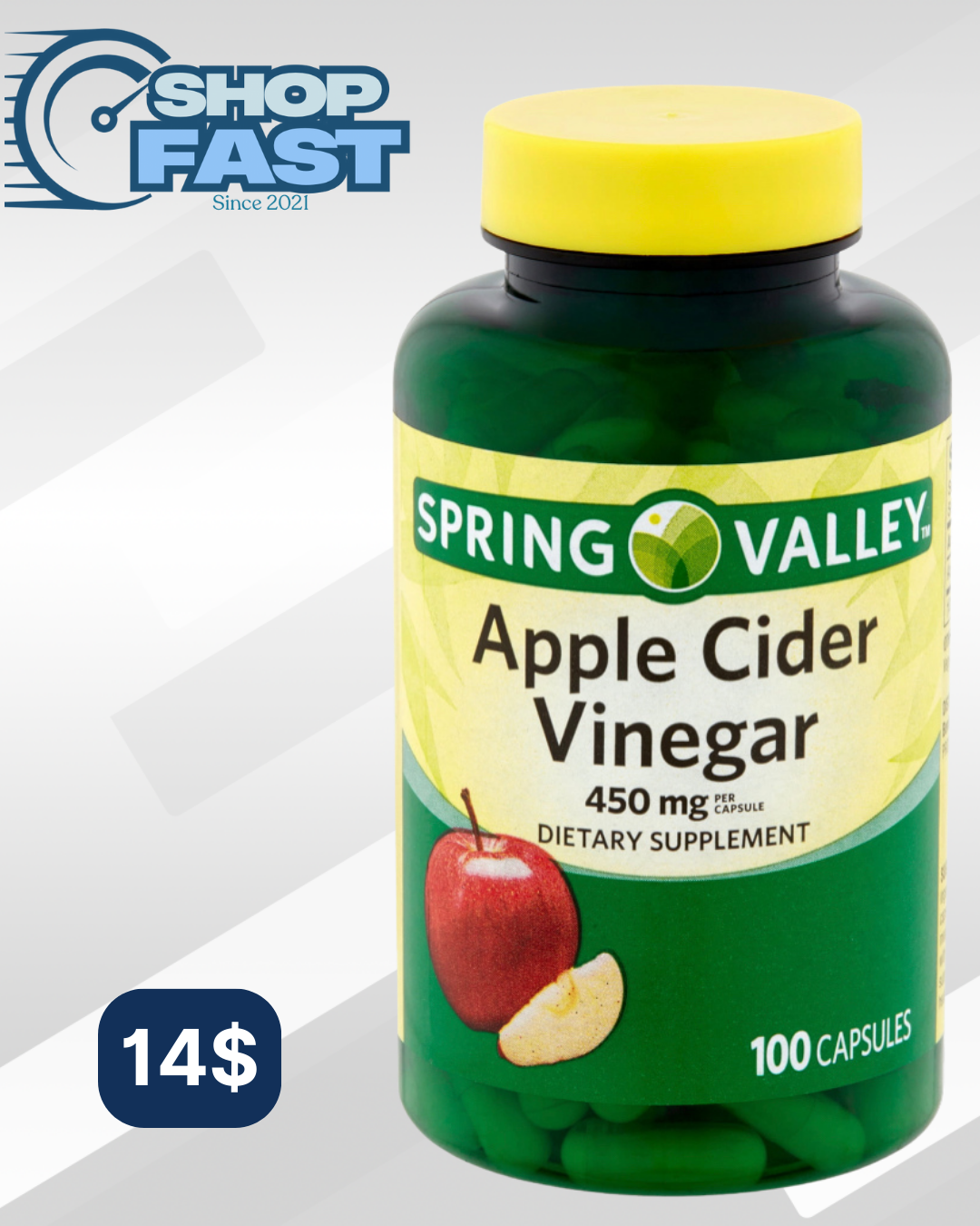 Vinagre de cidra de manzana 450 mg Spring Valley 100 cápsulas