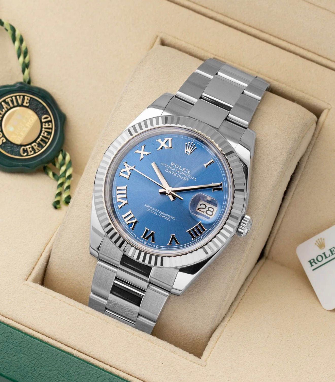 Rolex Datejust – Blue Dial, Roman Numerals (Full Set)