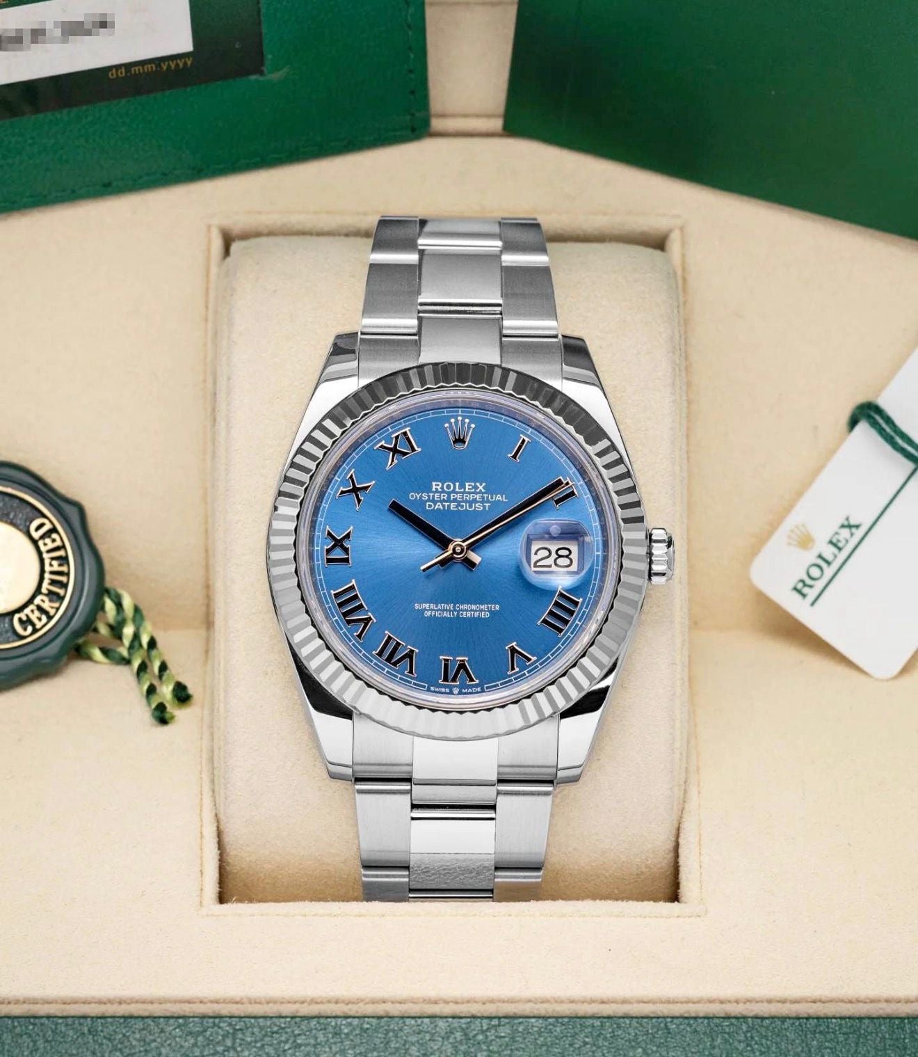 Rolex Datejust – Blue Dial, Roman Numerals (Full Set)