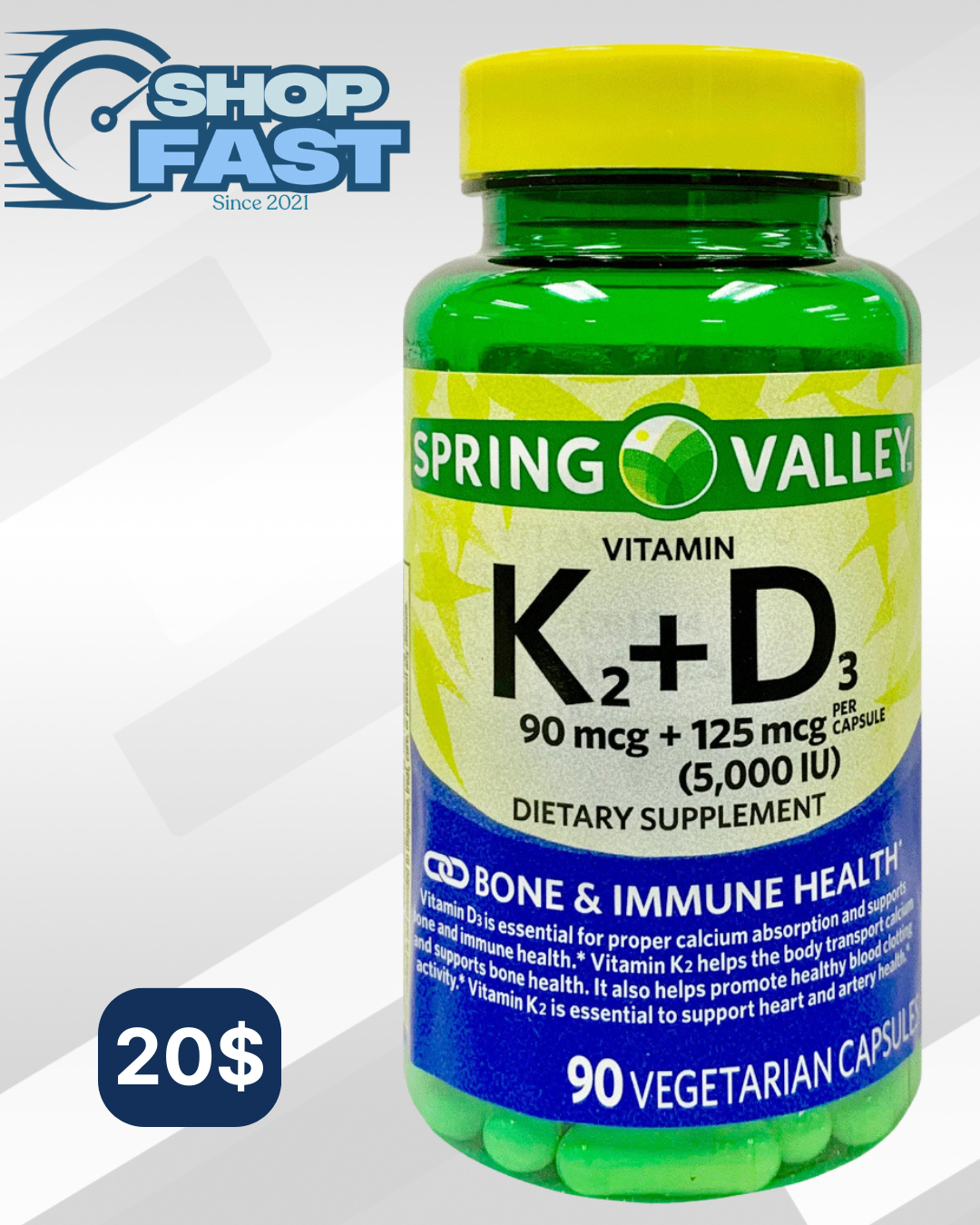 Vitamina K2 + D3 Spring Valley 90 cápsulas vegetarianas