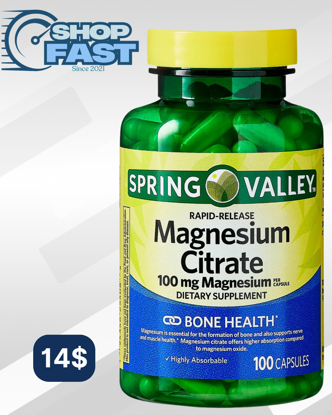 Citrato de magnesio 100 mg Spring Valley 100 cápsulas