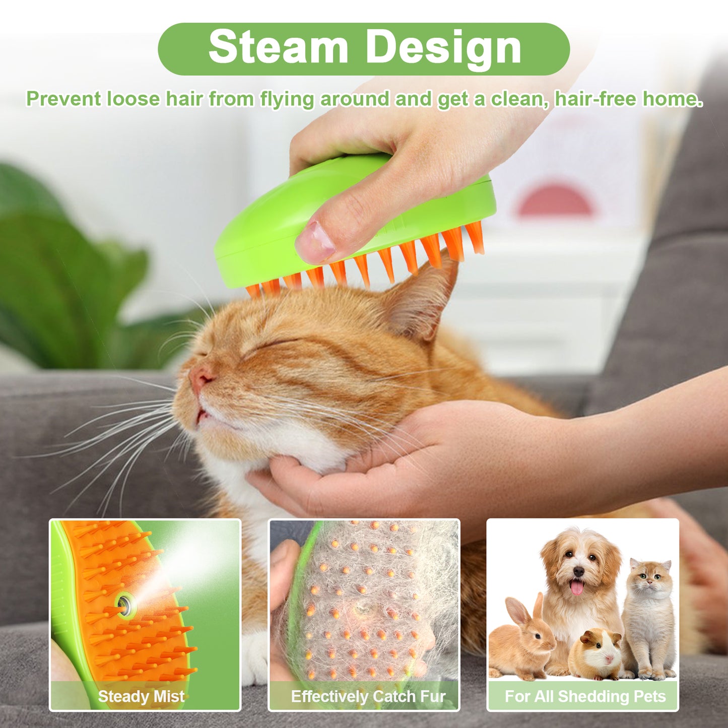 Cat Steam Brush For Shedding - 3 In 1 Pet Steam Brush For Cat And Dog, Rechargeable Steamy Cat Water Brush, Spritz Defur Comb For Cats, Steamer Brush For Grooming And Removing Loose Hair