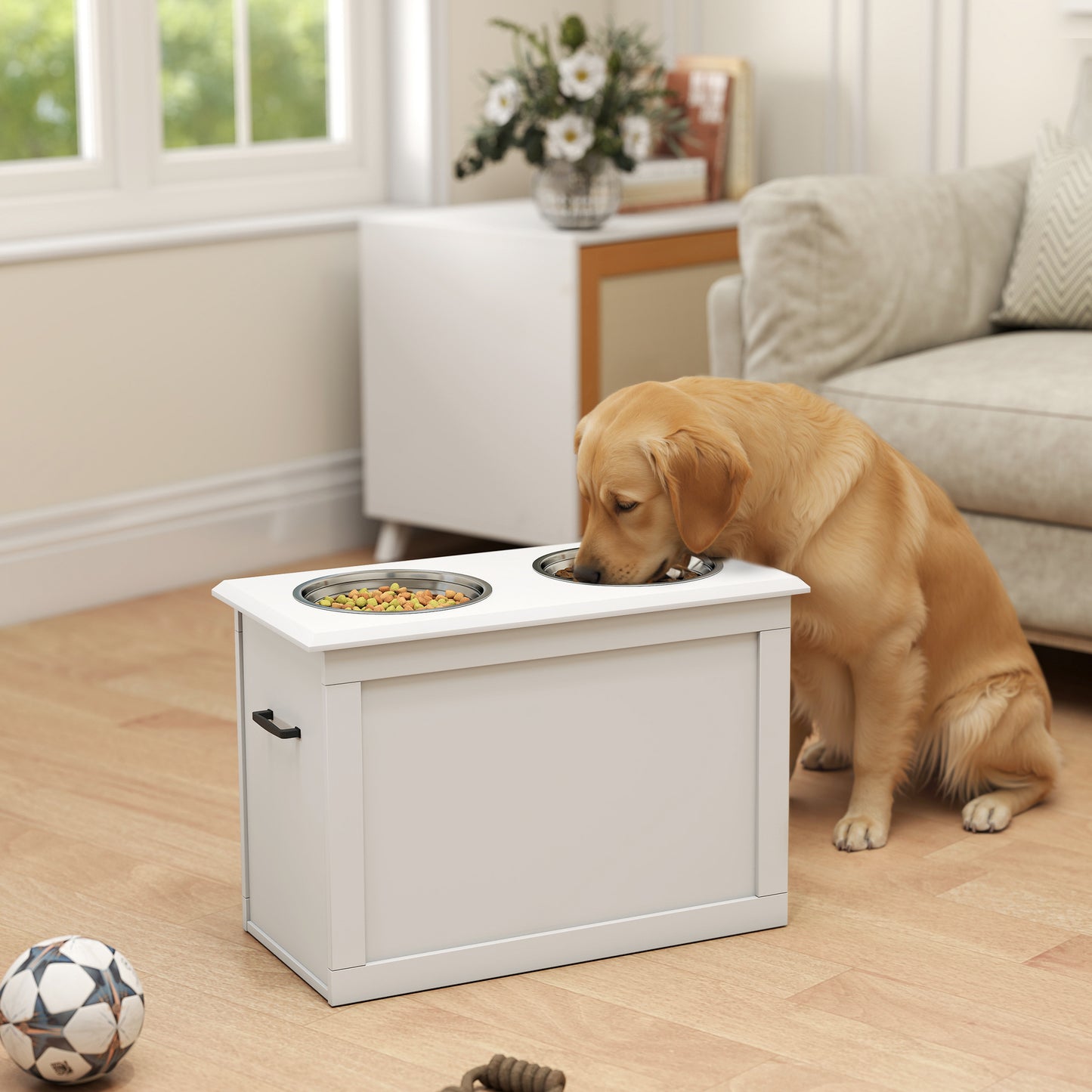 Raised Pet Food Elevated Feeder with 2 Stainless Bowls