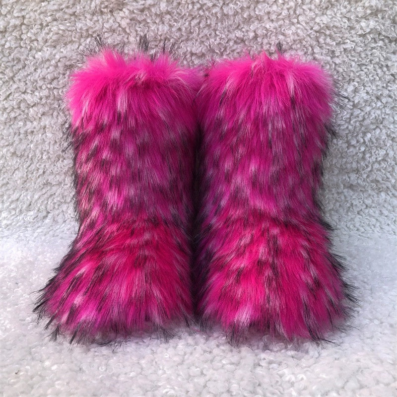 Raccoon Dog Fox Fur Fur Snow Boots