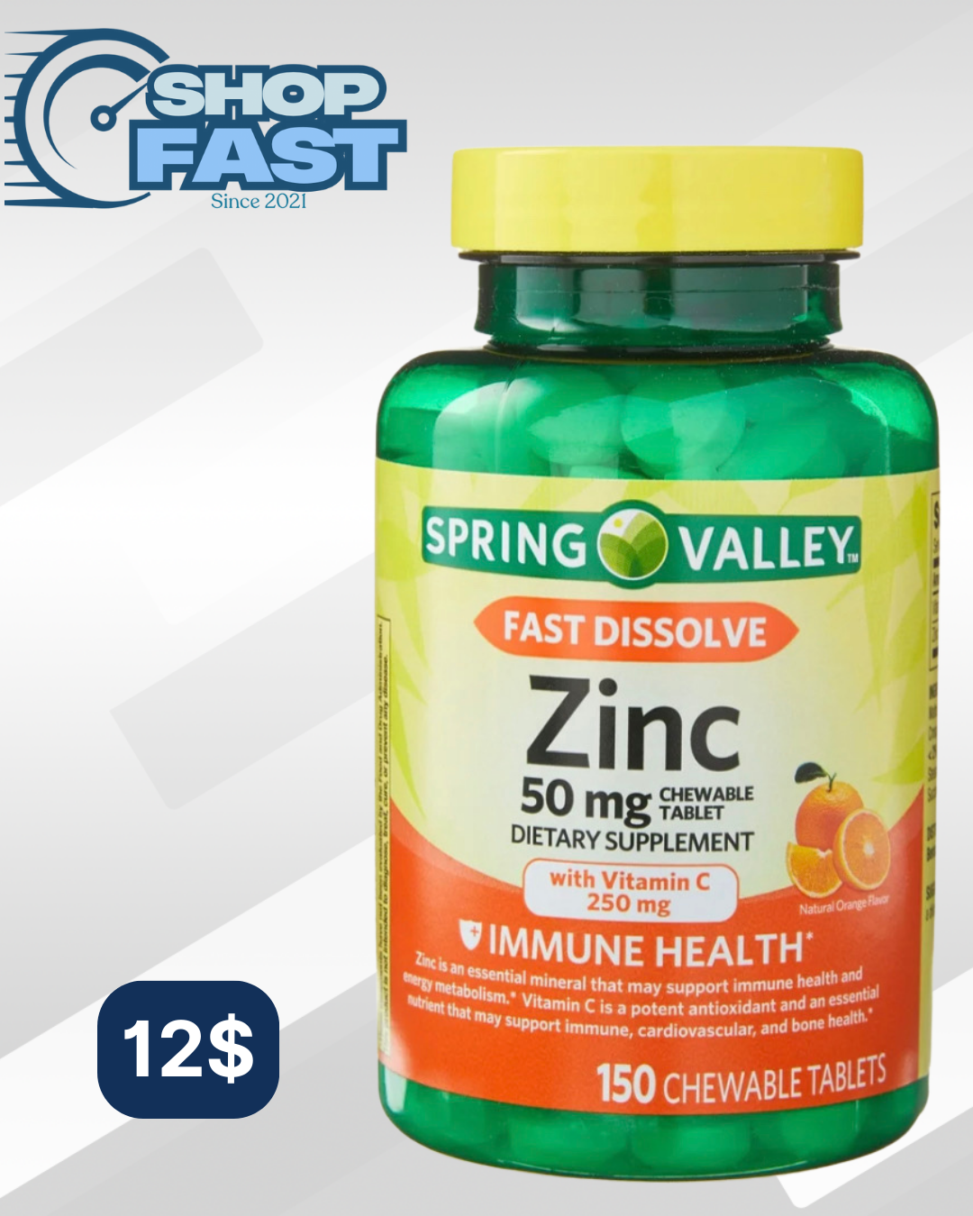 Zinc 50 mg Spring Valley 150 tabletas masticables