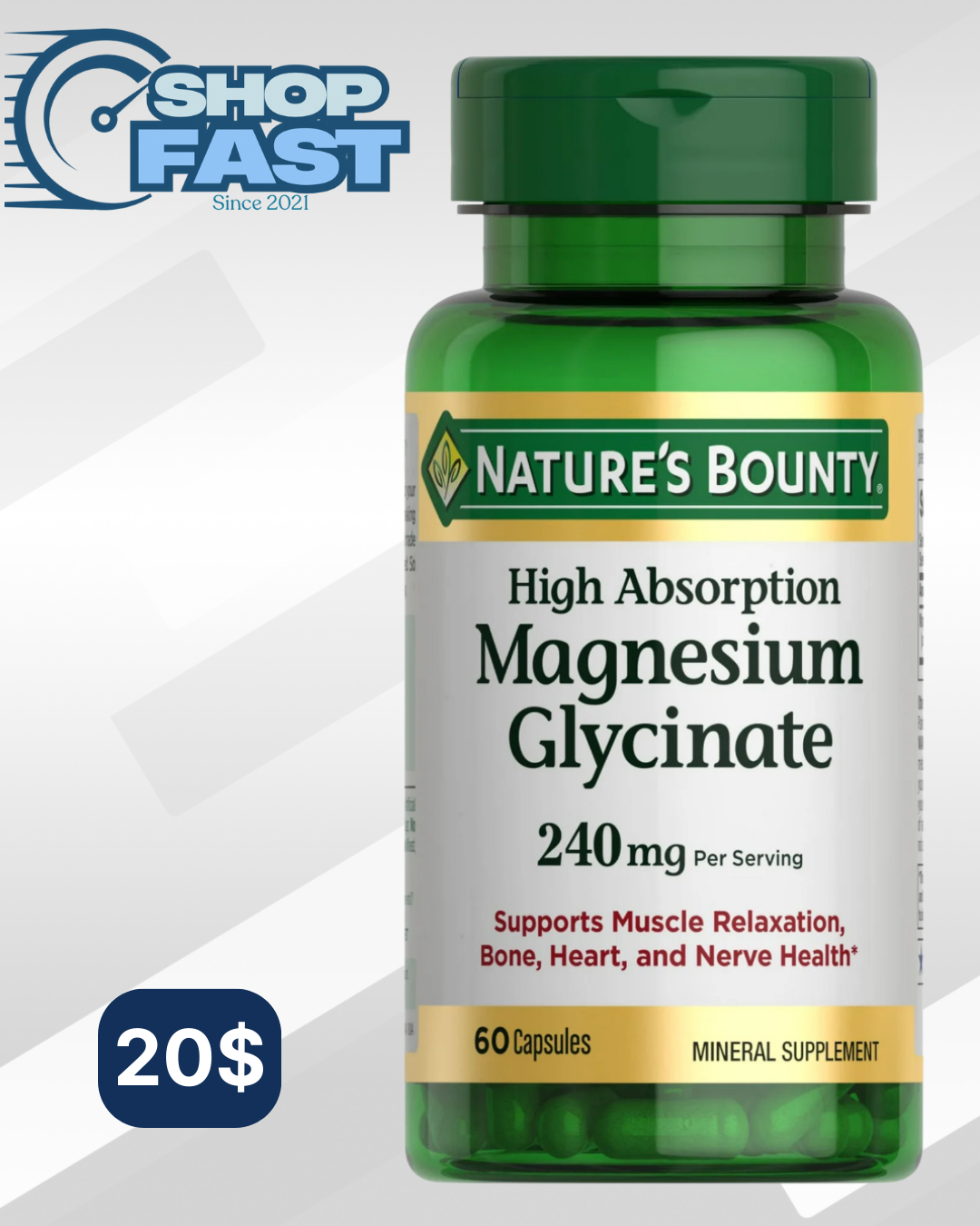 Glicinato de magnesio 240 mg Nature’s Bounty 60 cápsulas