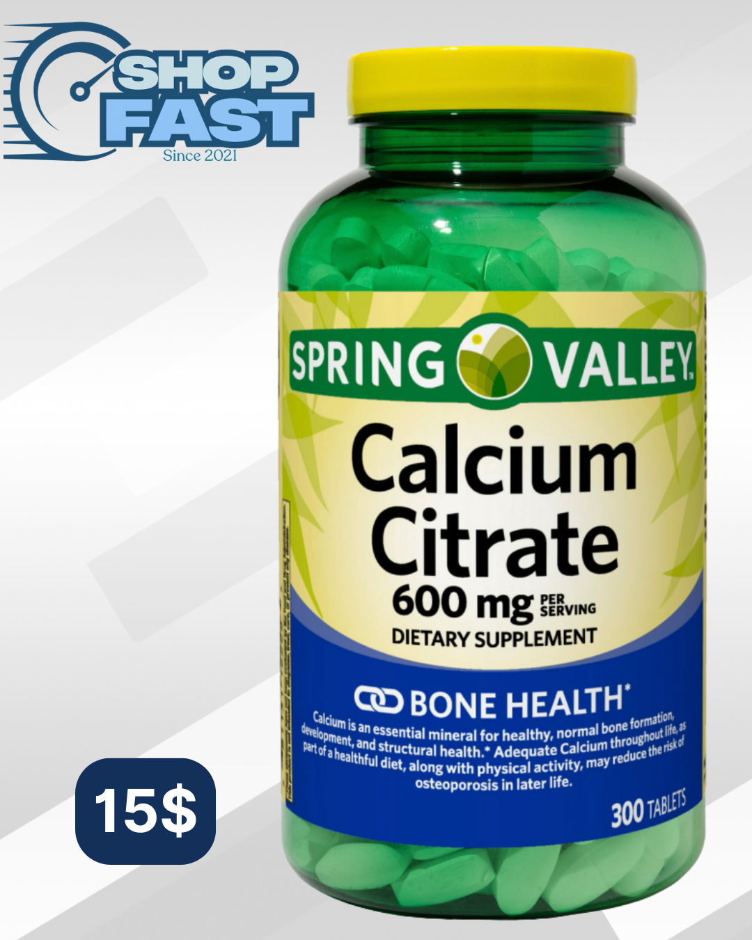 Citrato de calcio 600 mg Spring Valley 300 tabletas