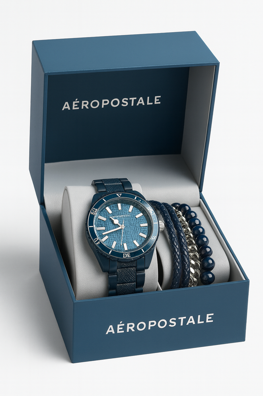 Aeropostale Navy Blue Watch & Bracelet Gift Set – Men’s Fashion Timepiece