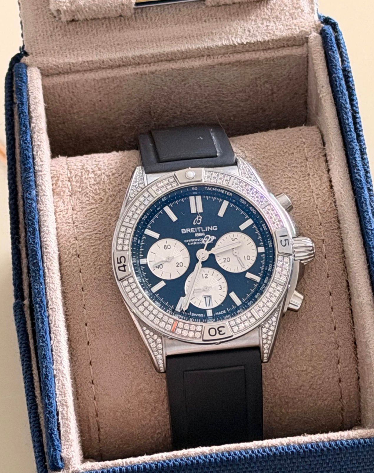 Breitling Chronograph – Diamond Bezel (Blue Dial)