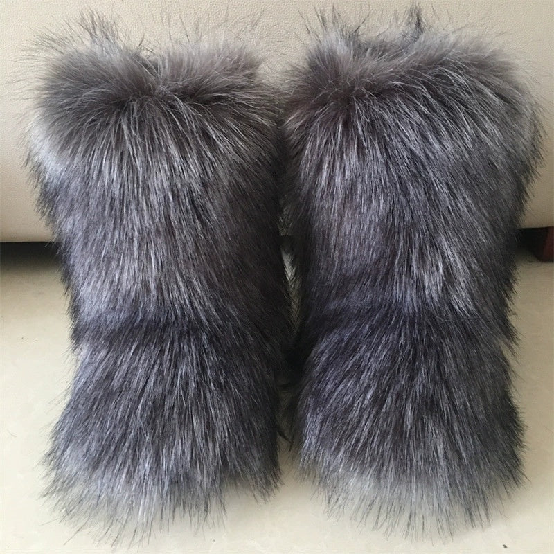 Raccoon Dog Fox Fur Fur Snow Boots
